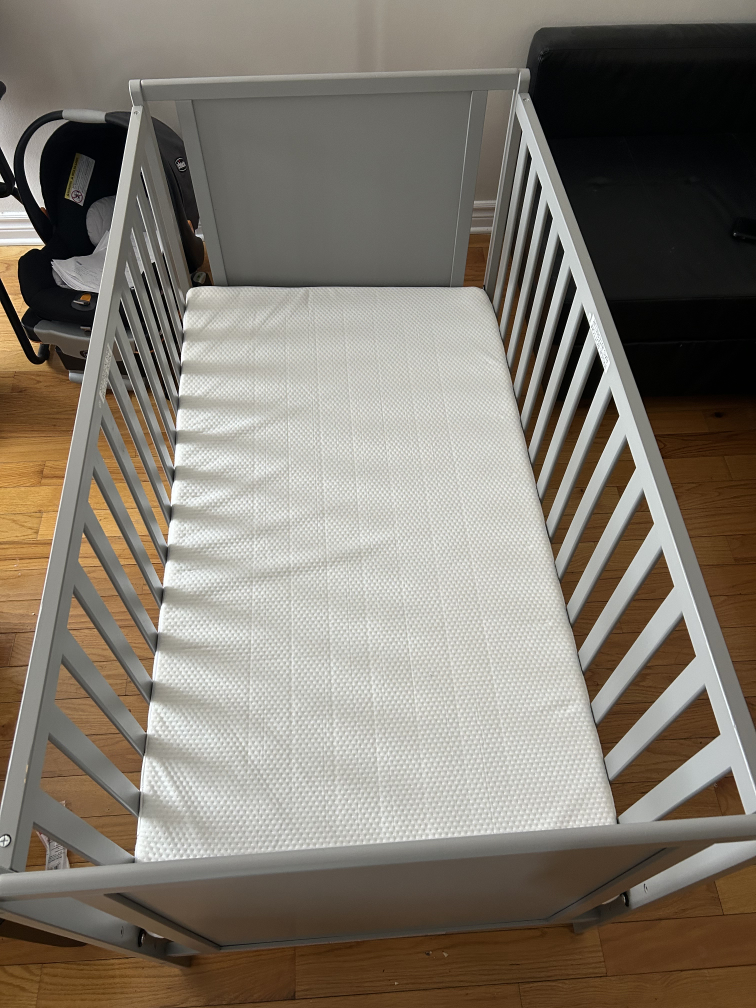 Grey Baby Crib with Mattress