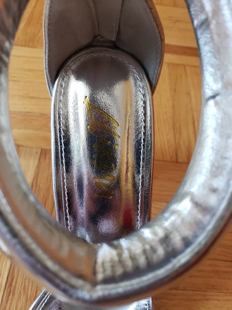 US make Silver Metallic Ankle Strap Heels image indicator(5)