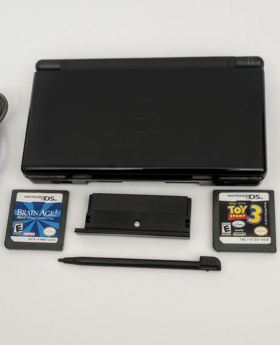 Nintendo DS lite, Onyx black w/ Stylus, Charger + 2 game carts image indicator(3)