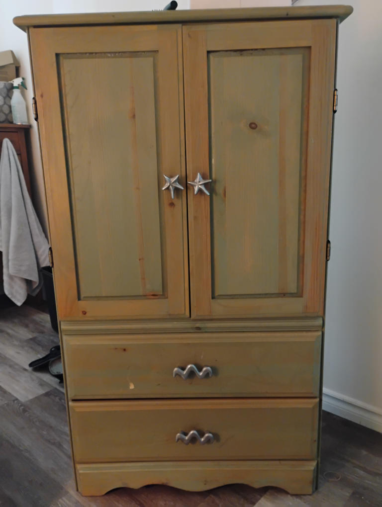 Vintage Green Armoire with Two Drawers