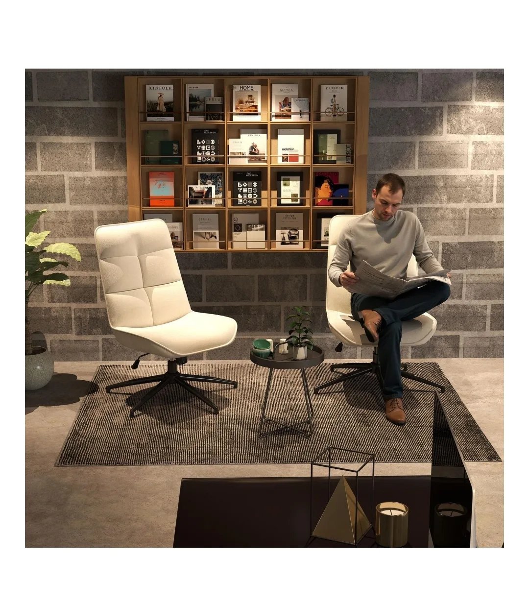 office chair - Ergonomic Swivel Office Chair - Off-White image indicator(8)