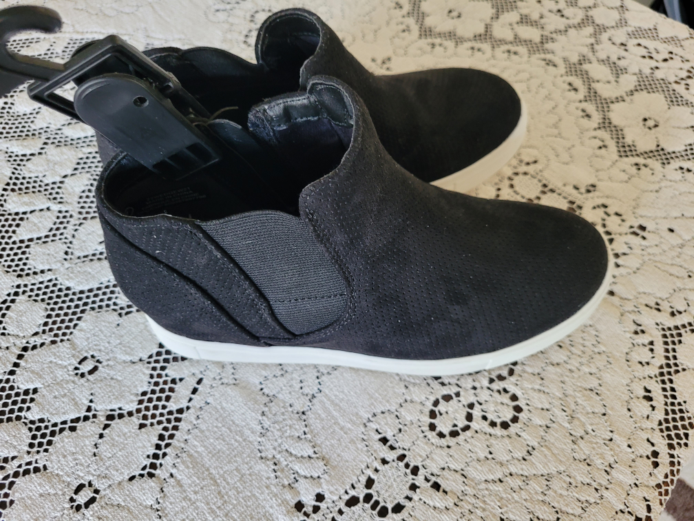 Women's Black Suede Wedge Sneakers
