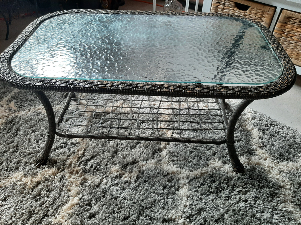 Wicker and Glass Coffee Table