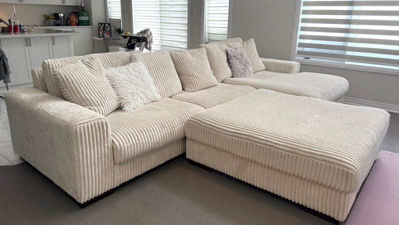Cream Corduroy Sectional Oversized Sofa with huge ottoman