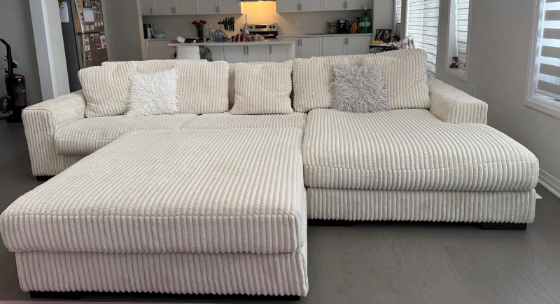 Cream Corduroy Sectional Oversized Sofa with huge ottoman - photo 3