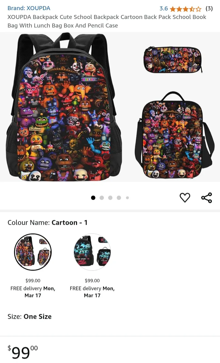 NEW!   Five Nights at Freddy's Backpack Set - All 3 Pieces 🏈 image indicator(2)