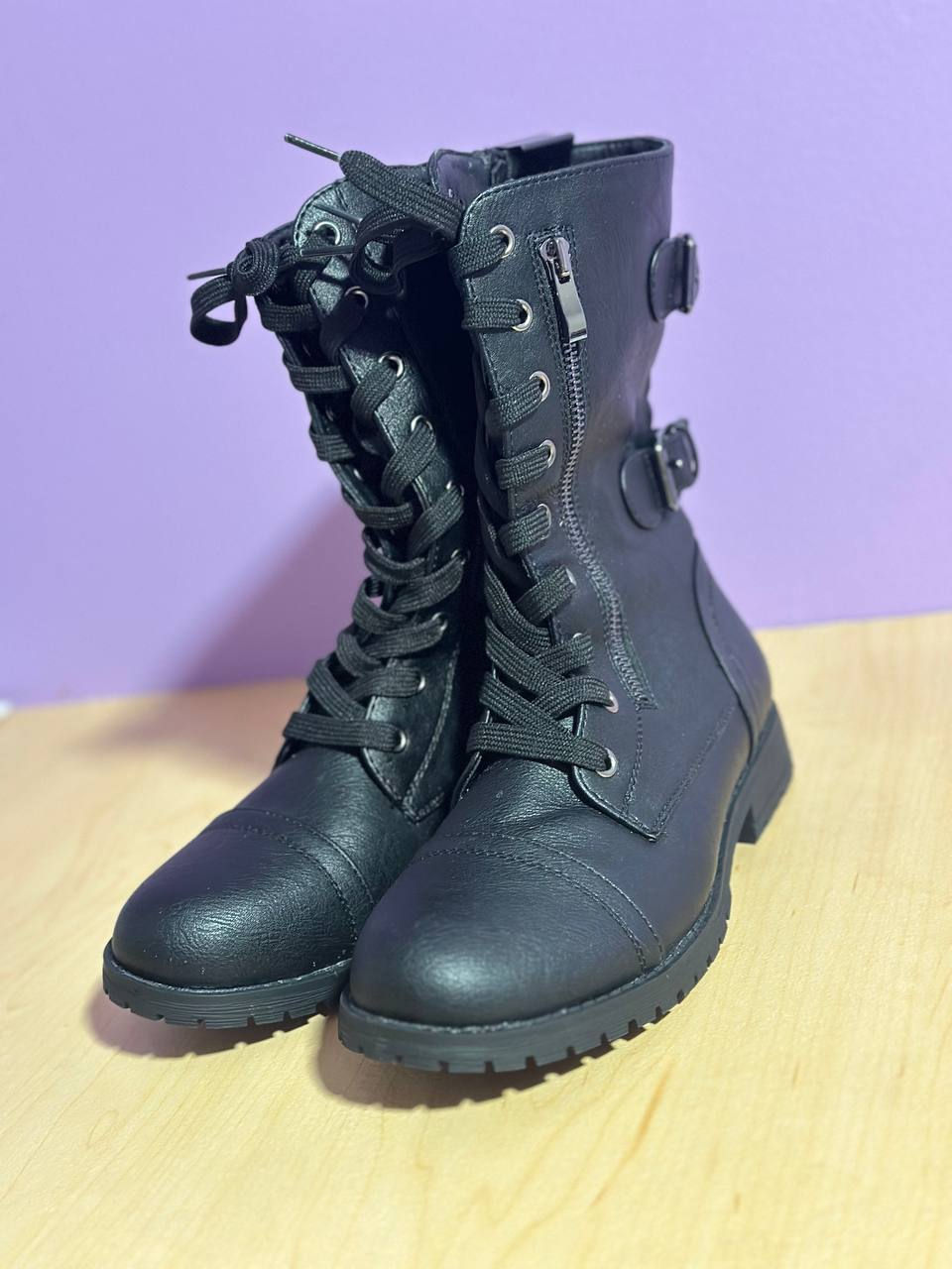 Black Buckle and Lace-Up Combat Boots