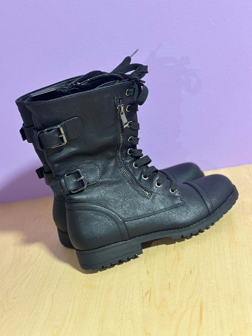Black Buckle and Lace-Up Combat Boots - photo 2