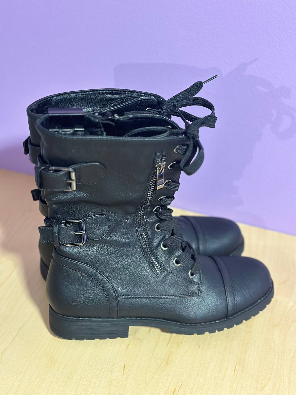 Black Buckle and Lace-Up Combat Boots - photo 4