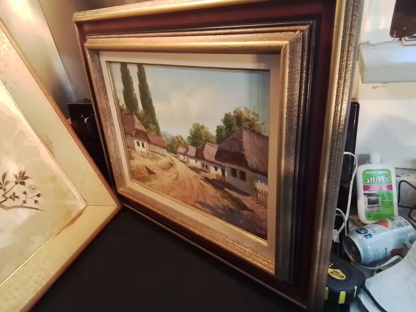 Framed Oil Painting of Village Scene Signed image indicator(4)