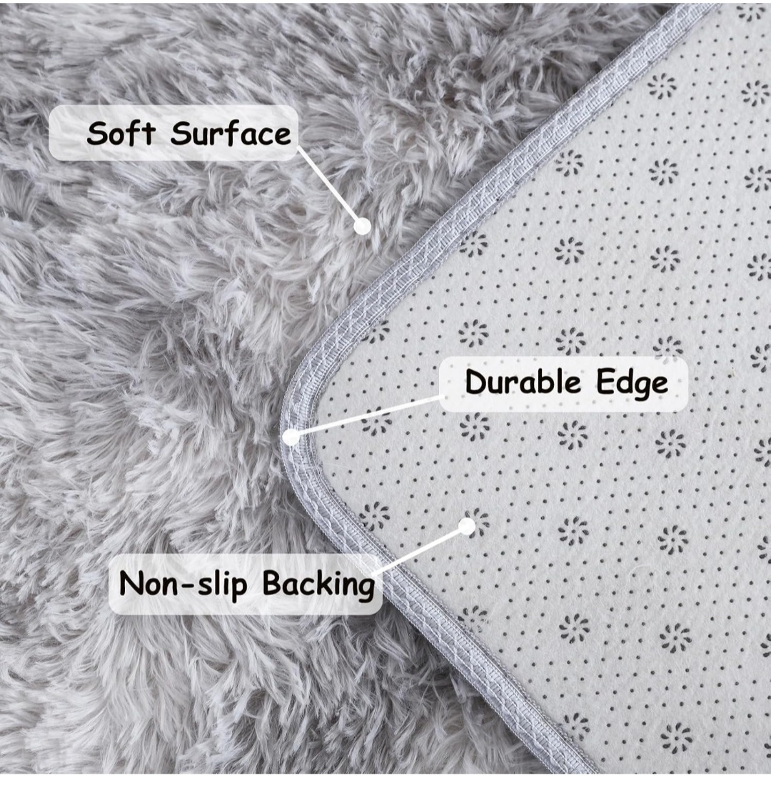 Fluffy Grey Rug - Soft, Durable, Non-Slip - photo 2