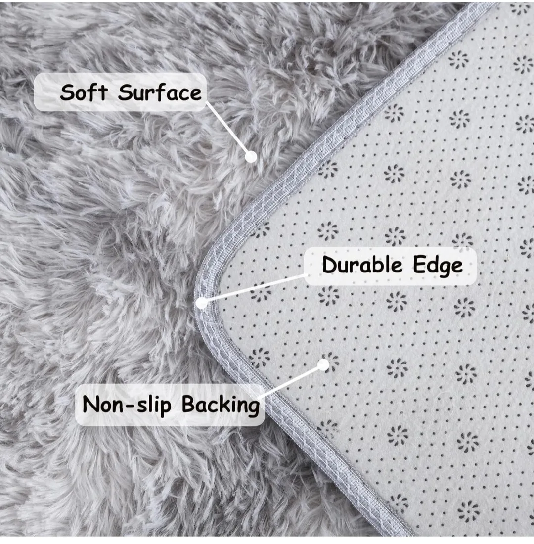 Fluffy Grey Rug - Soft, Durable, Non-Slip image indicator(2)