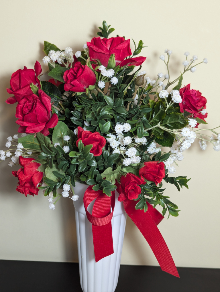 Artificial Red Rose Arrangement in White Vase - photo 3