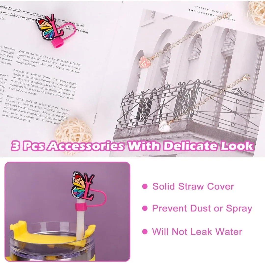 Butterfly & Heart Charms for Stanley Cups + 2 Initial L Charms image indicator(6)