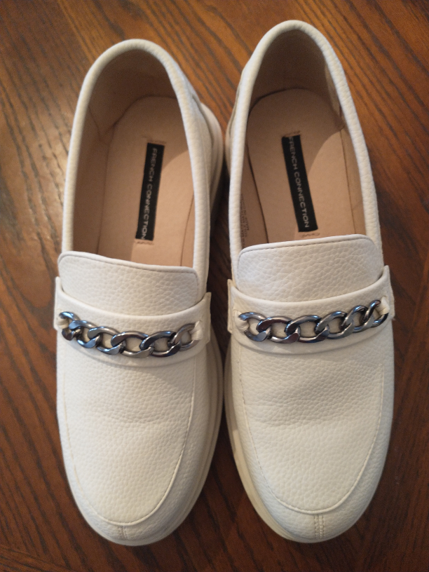 French Connection Women's White Chain-Detail Loafers - Size 6