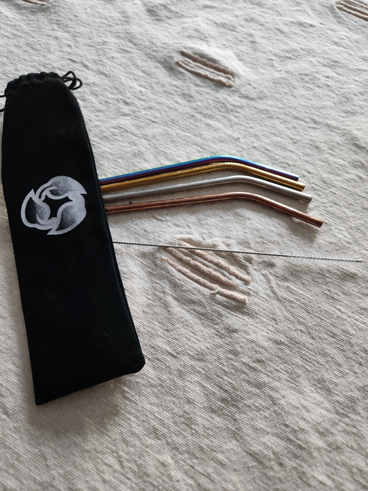colorful  metal straws with bag and brush
