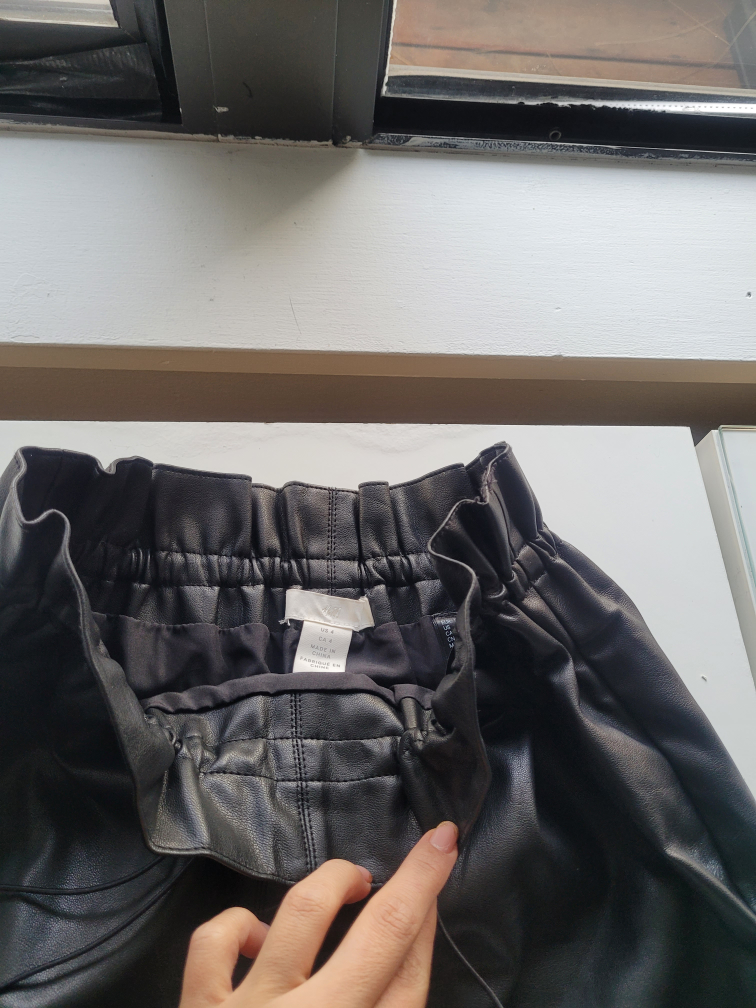 Black Faux Leather Mini Skirt with Elastic Waist - photo 3
