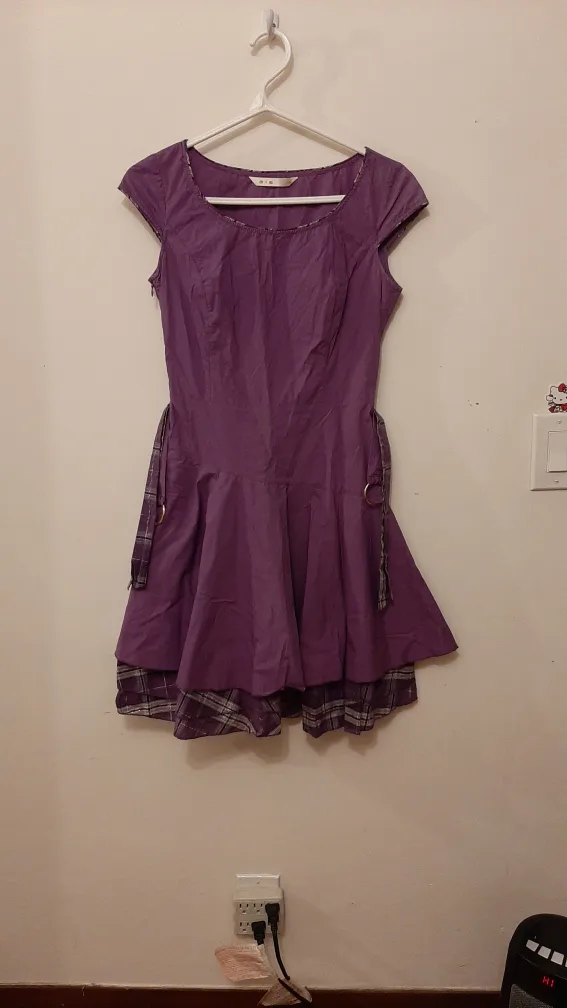 Purple and Plaid Dress with belt image indicator(2)