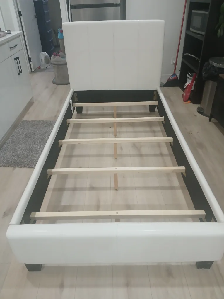 White Faux Leather twin Bed Frame thumbnail