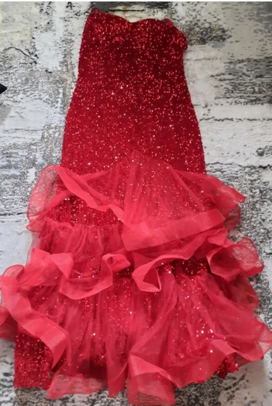 Stunning Red Sequin Mermaid Prom Dress image indicator(3)