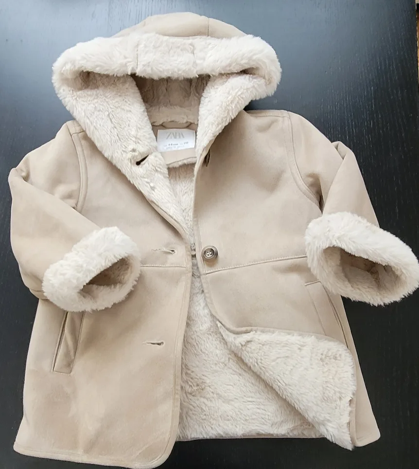 Zara Kids Faux Shearling Hooded Coat - Size 4-5 years - 110 cm image indicator(2)