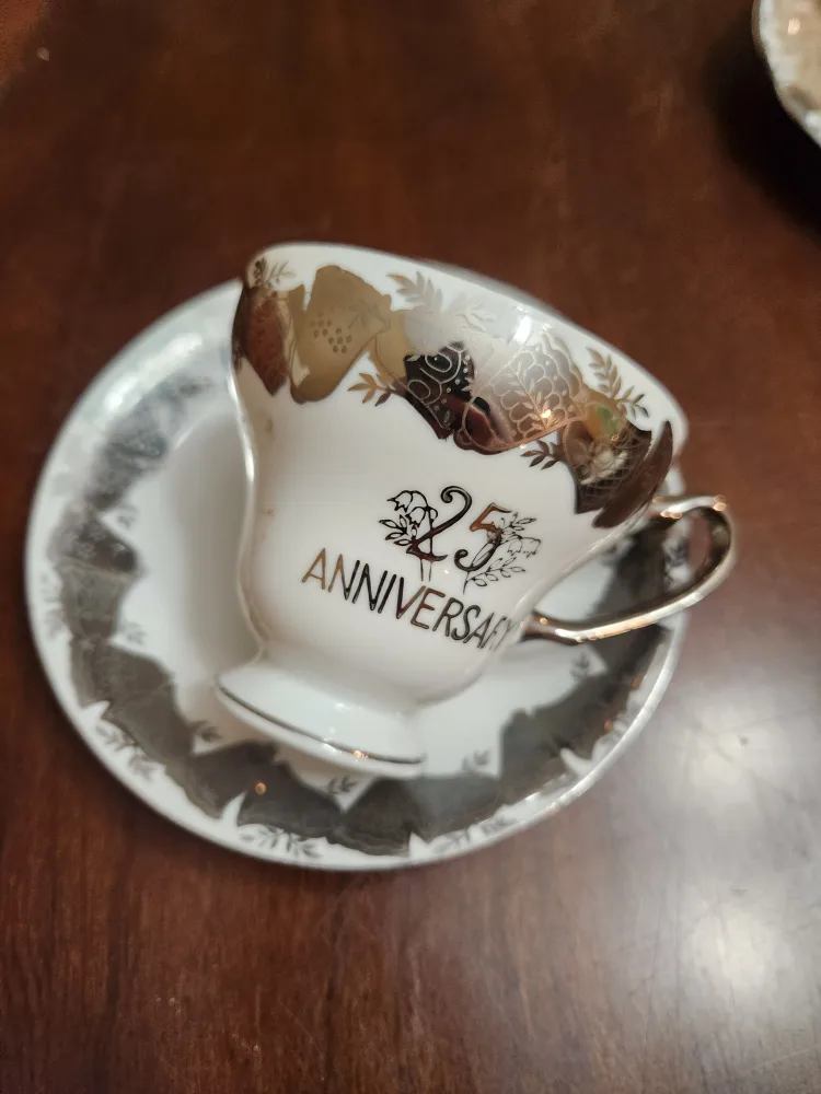 Vintage Queen Anne Silver Lace Teacup and Saucer image indicator(8)