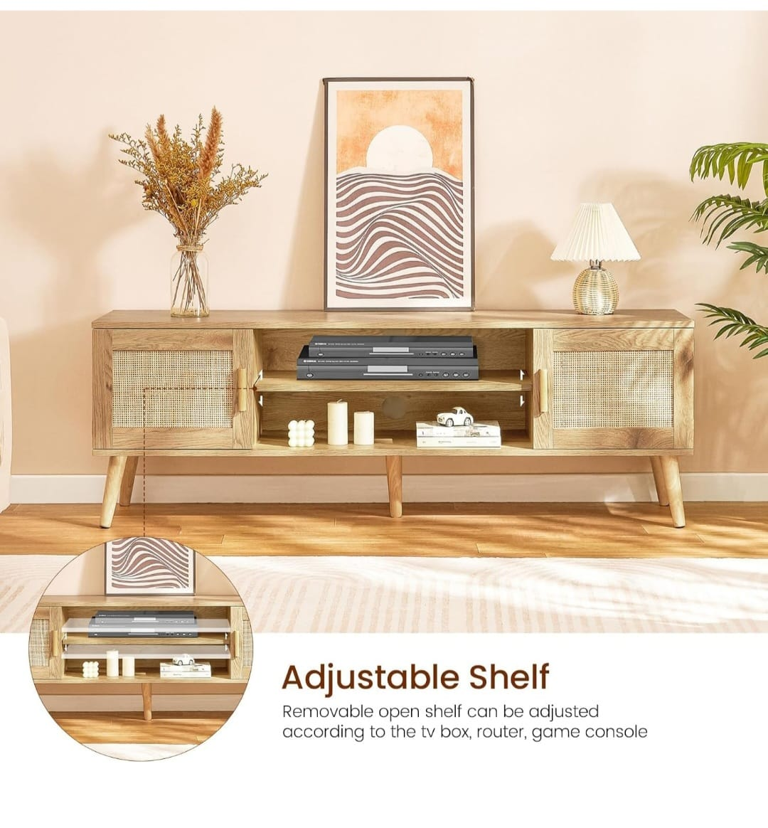 Mid-Century Modern TV Stand with Rattan Doors - photo 4