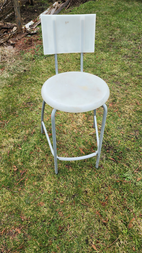 White Plastic Stool with Metal Legs