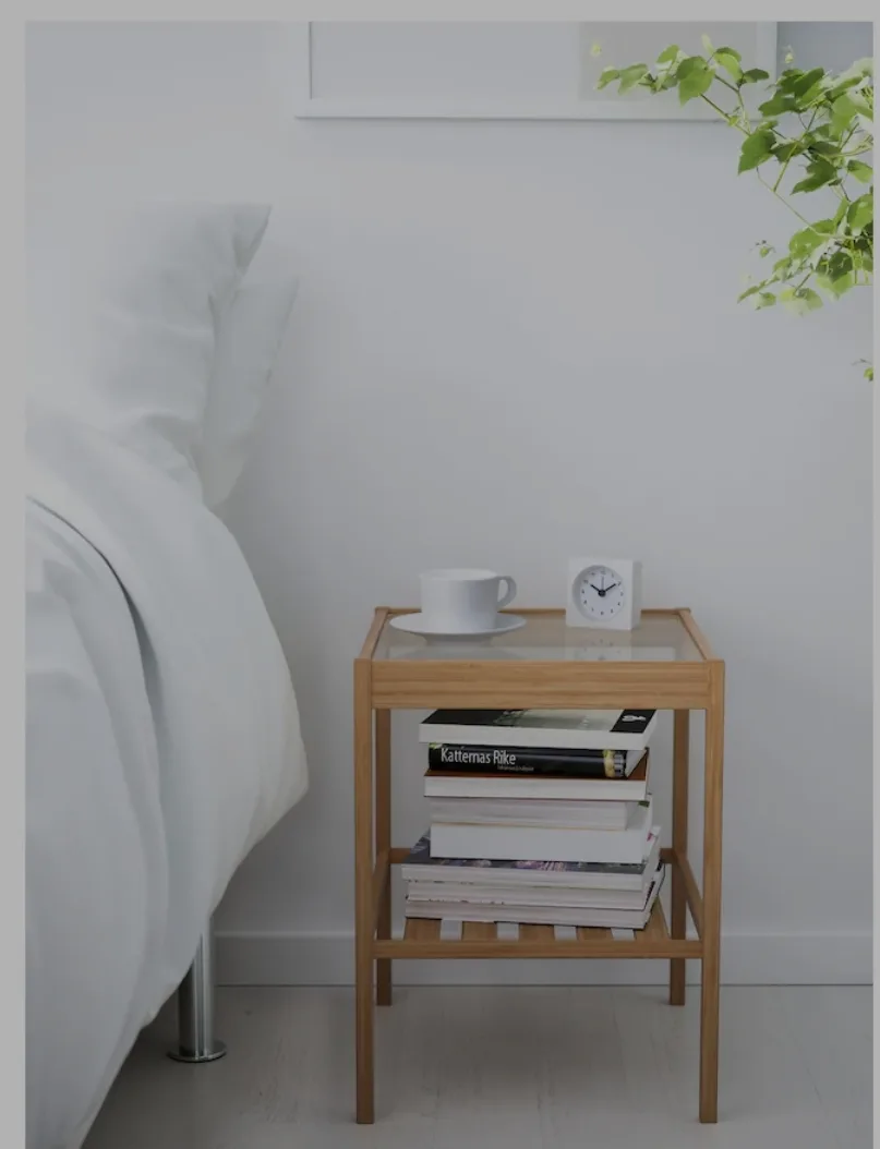 IKEA NESNA Nightstand/Side Table | 36x35x45 cm | Bamboo, Glass image indicator(2)