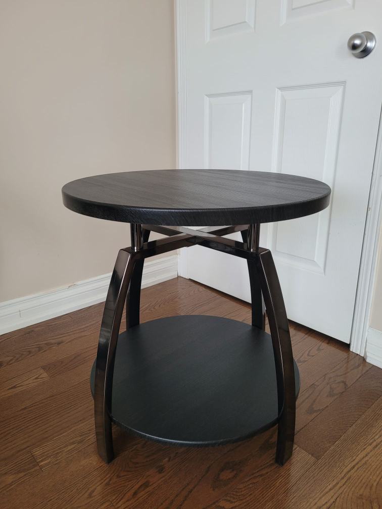 Round Two-Tiered Side Table with Metal Legs