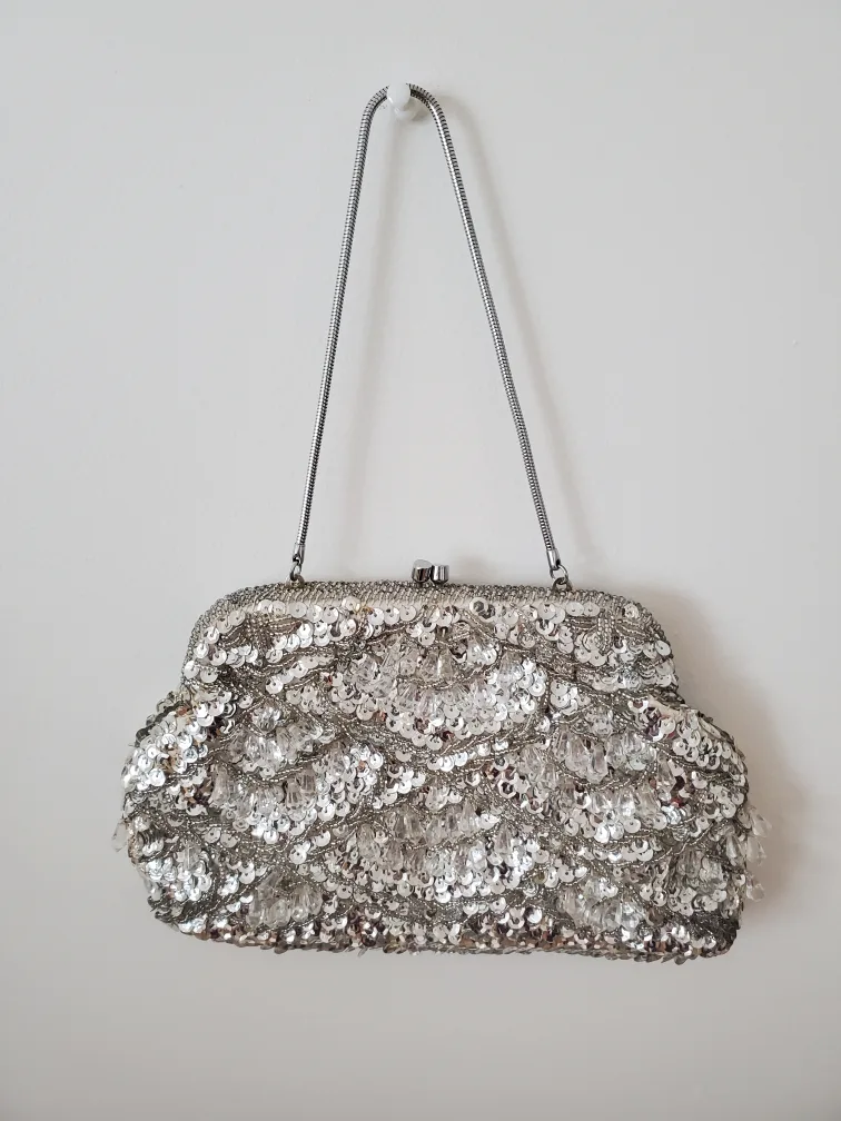 Vintage Silver Sequin Evening Bag image indicator(2)