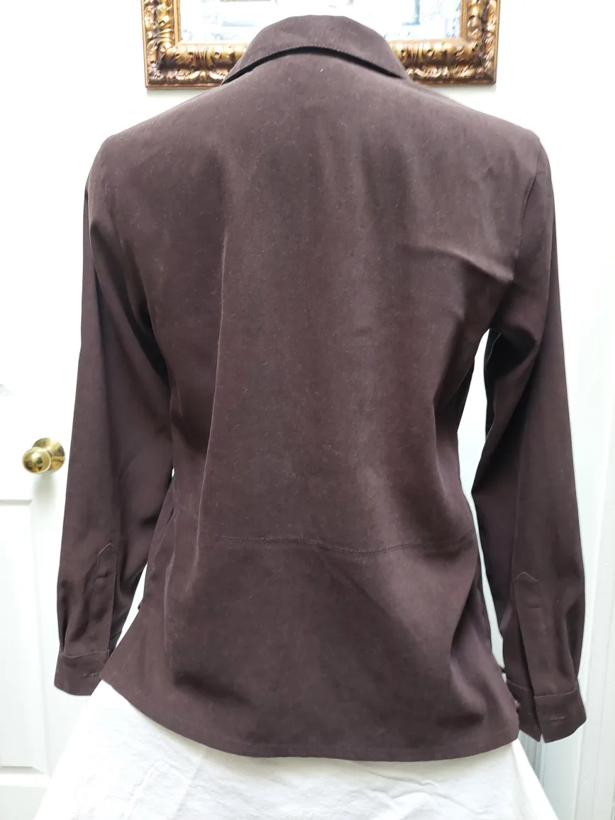 Talbots Women's Size Medium Brown Stretch Button-Down Shirt image indicator(4)