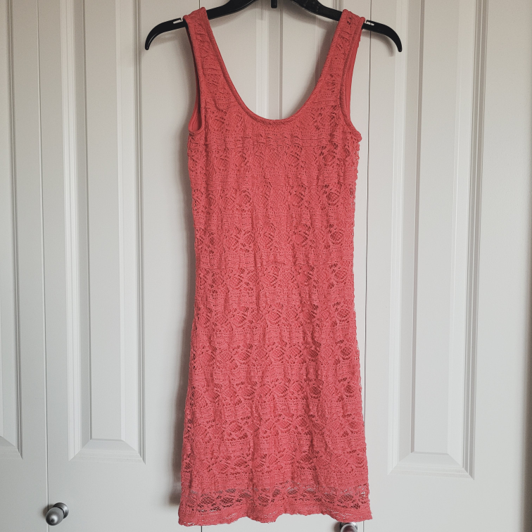 Coral Lace Mini Dress, Size S
