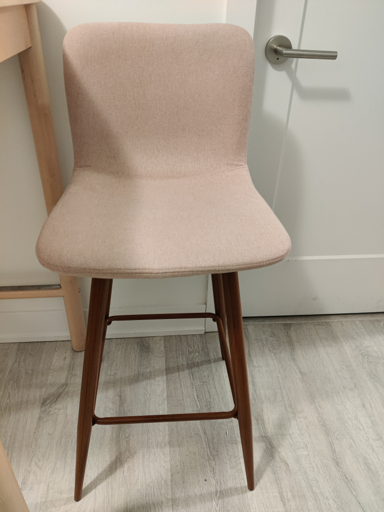 Pair of Pink Fabric Counter Height Stools with Wooden Legs