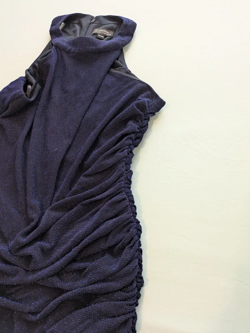 Le Chateau Navy Blue Glitter Halter Maxi Dress - Size 1X image indicator(5)