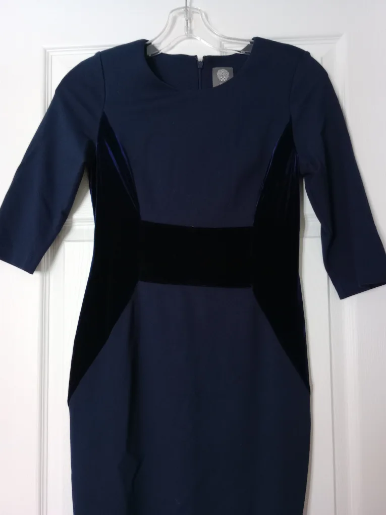 Navy Blue Velvet Detail Dress - Size 8 image indicator(2)