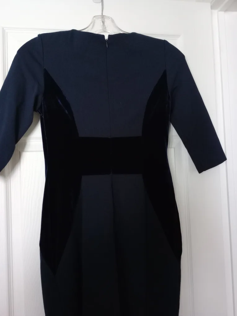 Navy Blue Velvet Detail Dress - Size 8 image indicator(3)