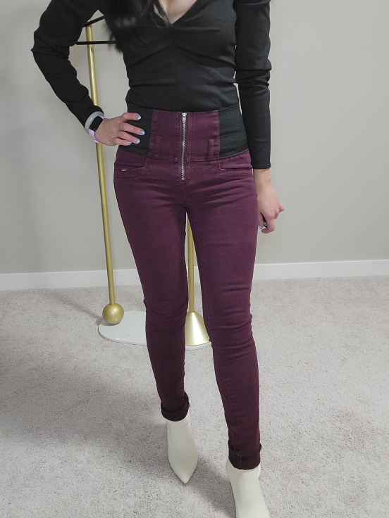 Burgundy High-Waisted Skinny Jeans