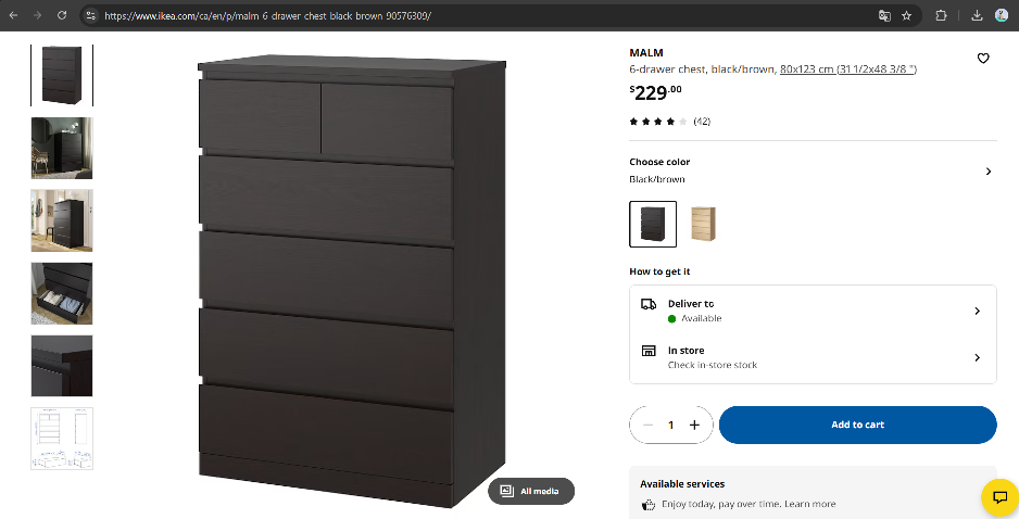 IKEA MALM 6-Drawer Chest, dark brown - photo 5