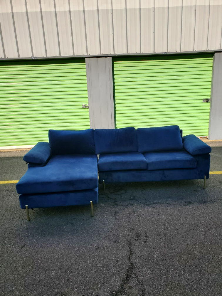 Blue Velvet Sectional Sofa (DELIVERY AVAILABLE)
