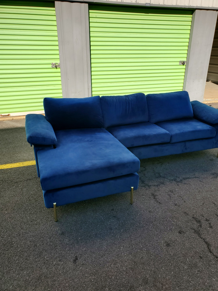 Blue Velvet Sectional Sofa (DELIVERY AVAILABLE) - photo 2