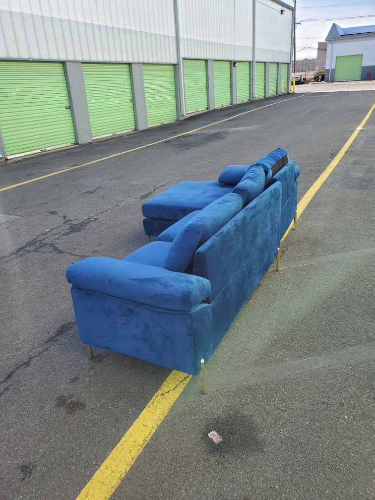 Blue Velvet Sectional Sofa (DELIVERY AVAILABLE) - photo 4