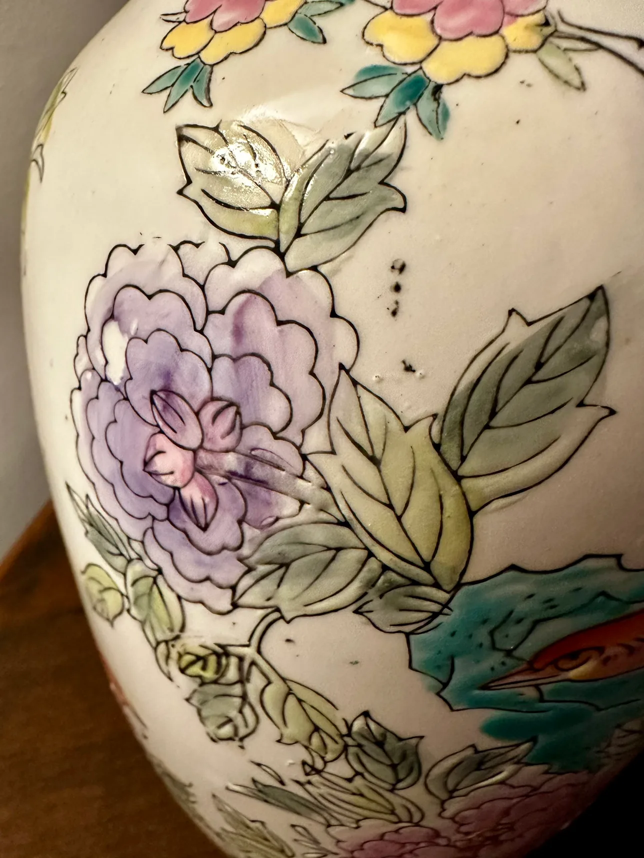 Vintage Porcelain Vase with Floral and Bird Design image indicator(3)