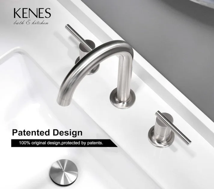 KENES Brushed Nickel 3-Hole Bathroom Faucet image indicator(2)