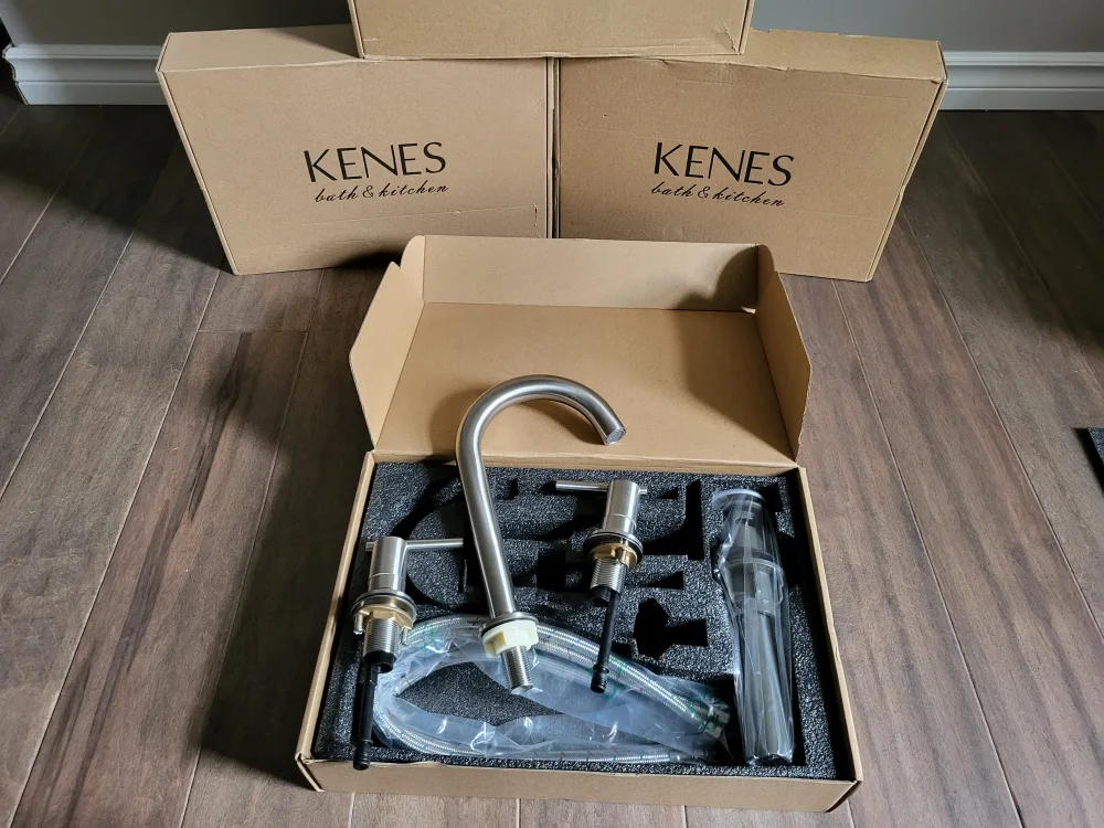 KENES Brushed Nickel 3-Hole Bathroom Faucet image indicator(4)