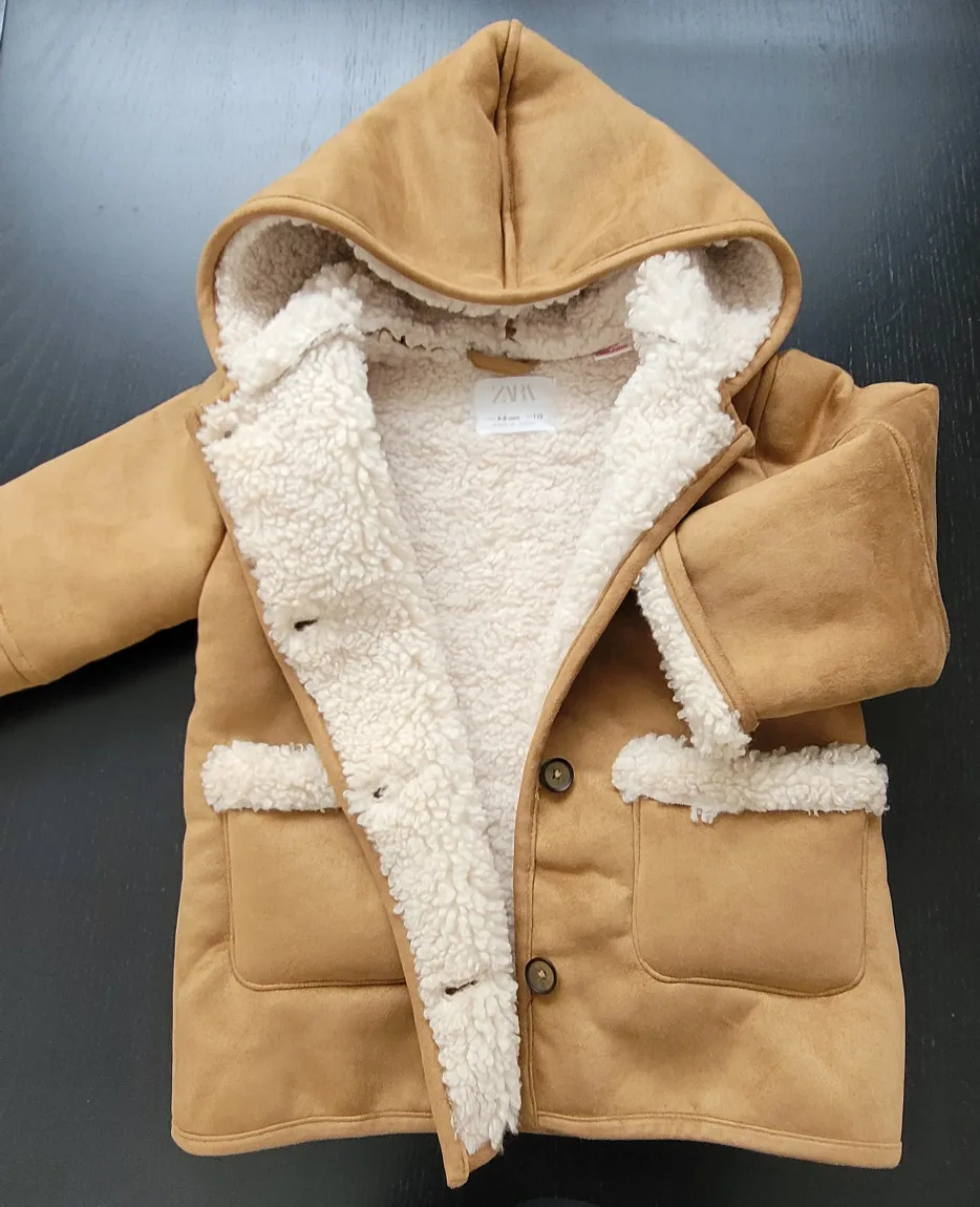 Zara Kids Brown Sherpa-Lined Hooded Jacket Size 4-5 Years image indicator(3)