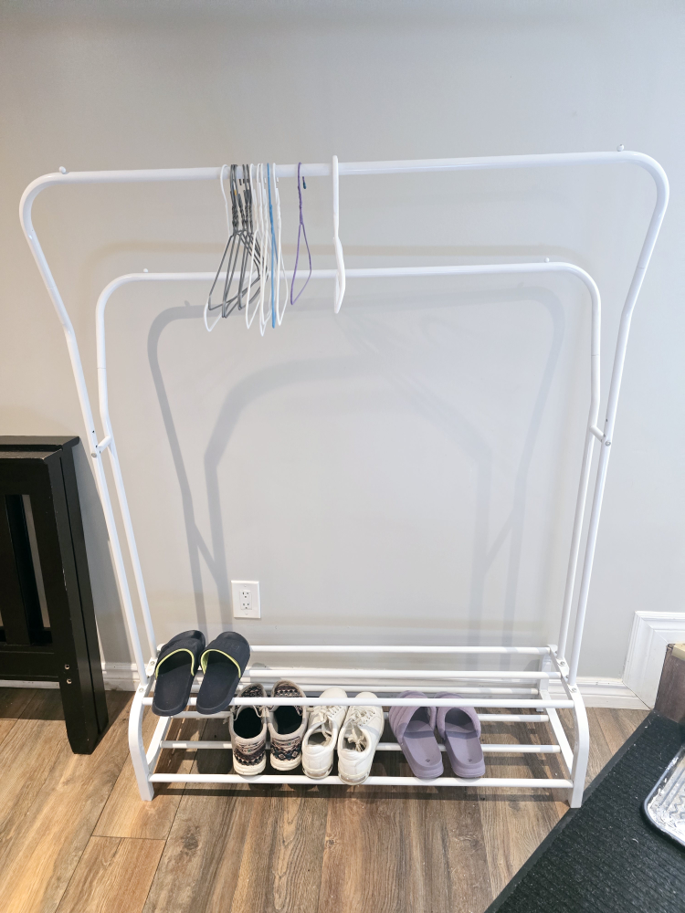 White Metal Clothing Rack with Shoe Shelf