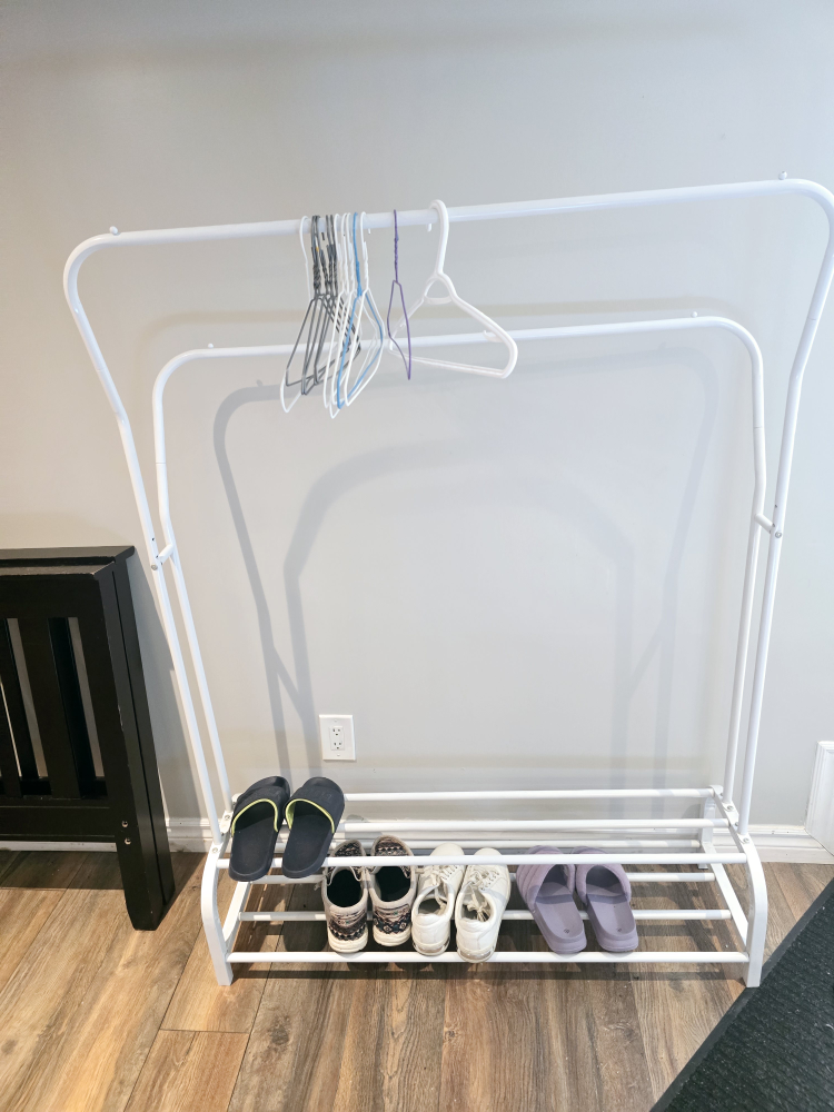 White Metal Clothing Rack with Shoe Shelf - photo 2