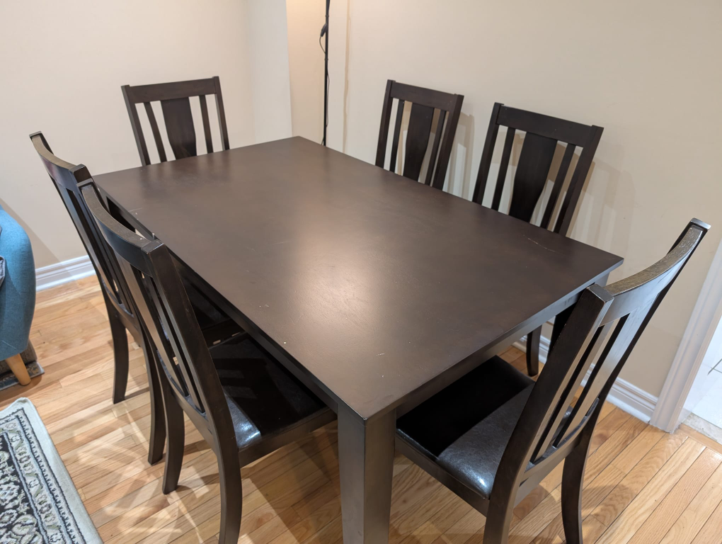 Dark Brown Dining Table and Six Chairs Set