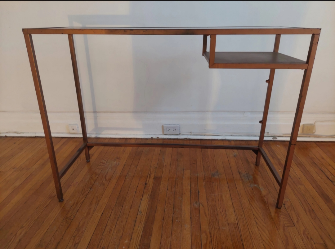 Copper-Coloured Metal and Glass Desk